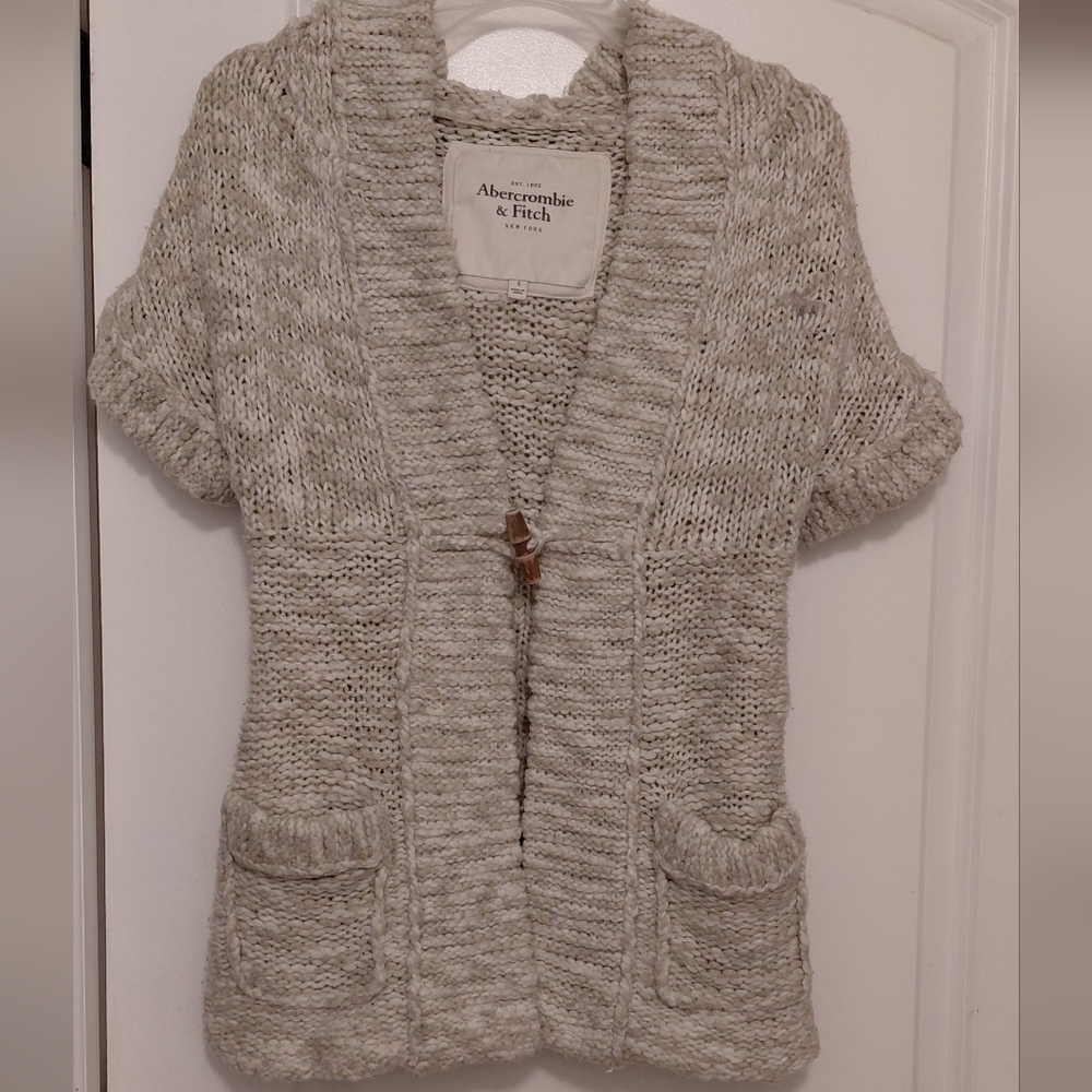 Abercrombie & Fitch Cream Short Sleeve Cardigan